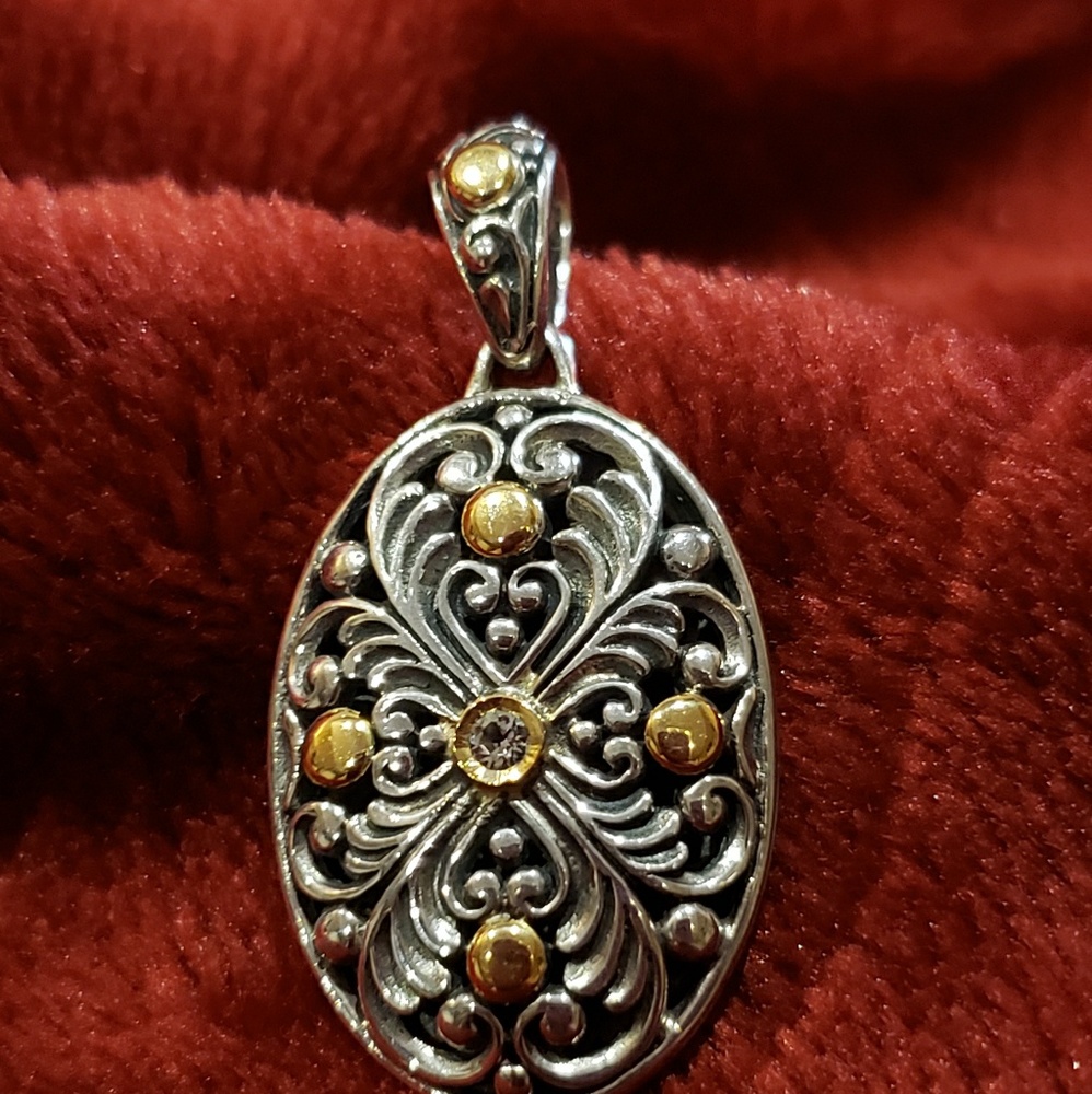 Bali ~ Sterling Silver & 18K Oval Carved Pendant